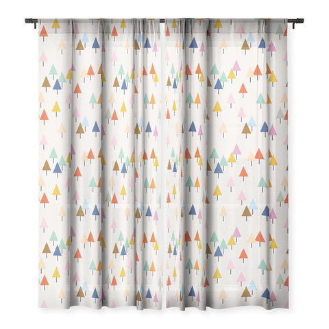 Showmemars Colorful Little Festive Trees Sheer Window Curtain