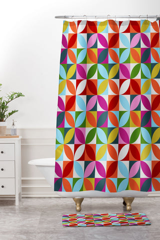 Showmemars Colorful Retro Pattern Shower Curtain And Mat