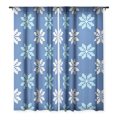 Showmemars Contrasting Blues Bethlehem Stars Sheer Window Curtain