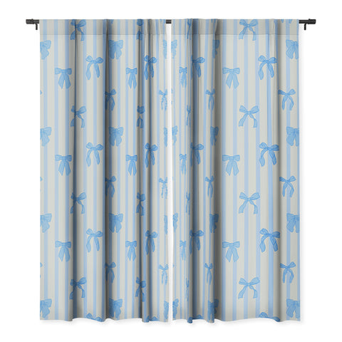 Showmemars Elegant Blue Bows and Stripes Blackout Window Curtain