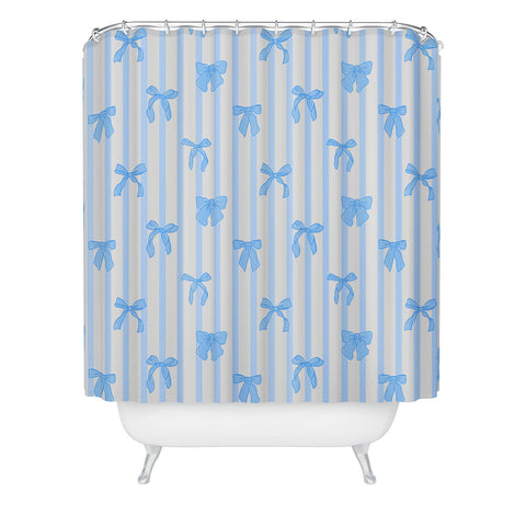 Showmemars Elegant Blue Bows and Stripes Shower Curtain