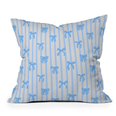 Showmemars Elegant Blue Bows and Stripes Throw Pillow