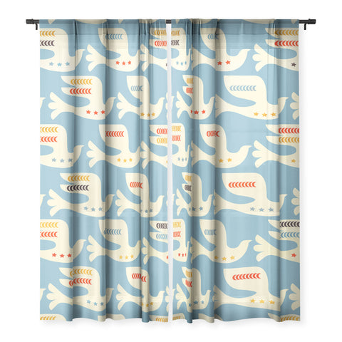 Showmemars Festive Birds Blue Sheer Non Repeat