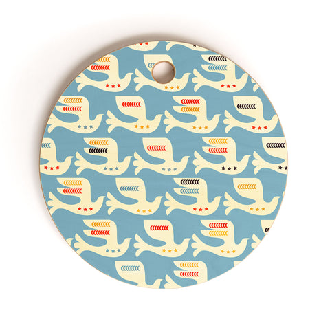 Showmemars Festive Birds Blue Cutting Board Round