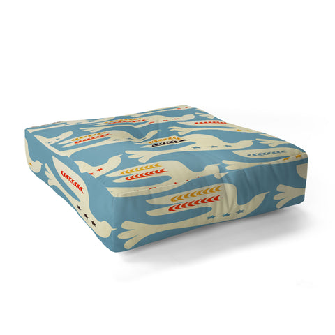 Showmemars Festive Birds Blue Floor Pillow Square