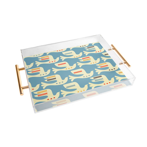 Showmemars Festive Birds Blue Acrylic Tray