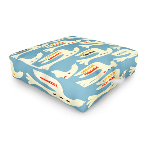 Showmemars Festive Birds Blue Outdoor Floor Cushion