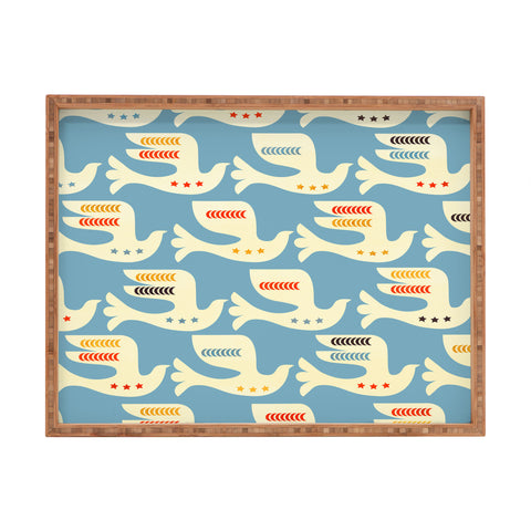 Showmemars Festive Birds Blue Rectangular Tray