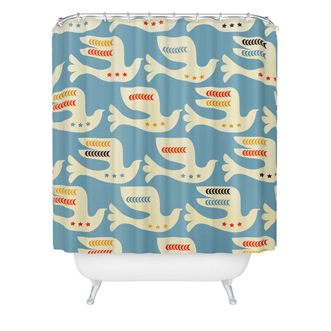 Showmemars Festive Birds Blue Shower Curtain