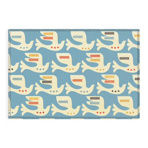 Showmemars Festive Birds Blue Outdoor Rug