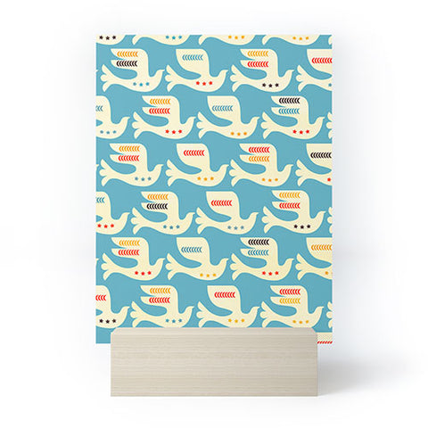 Showmemars Festive Birds Blue Mini Art Print
