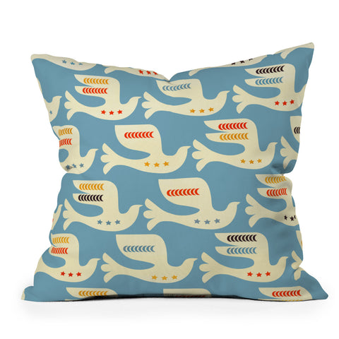 Showmemars Festive Birds Blue Throw Pillow