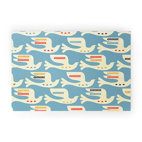 Showmemars Festive Birds Blue Welcome Mat