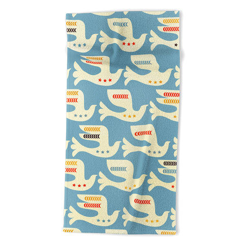 Showmemars Festive Birds Blue Beach Towel