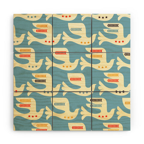 Showmemars Festive Birds Blue Wood Wall Mural