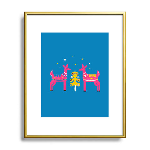 Showmemars Festive Deers In Hot Pink Metal Framed Art Print