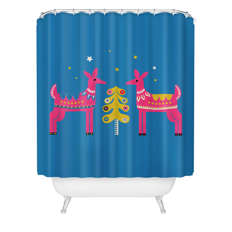 Showmemars Festive Deers In Hot Pink Shower Curtain