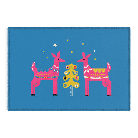 Showmemars Festive Deers In Hot Pink Outdoor Rug