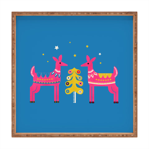 Showmemars Festive Deers In Hot Pink Square Tray