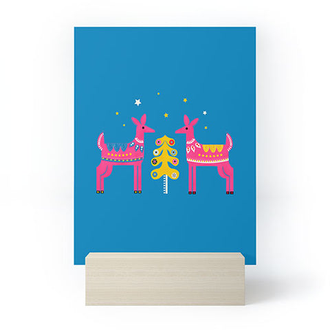 Showmemars Festive Deers In Hot Pink Mini Art Print