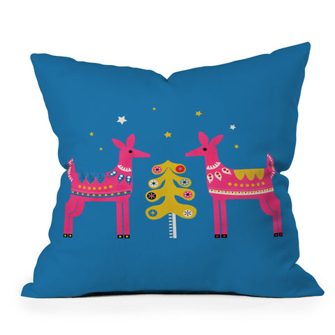 Showmemars Festive Deers In Hot Pink Outdoor Throw Pillow
