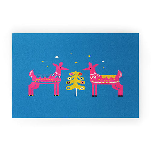 Showmemars Festive Deers In Hot Pink Welcome Mat