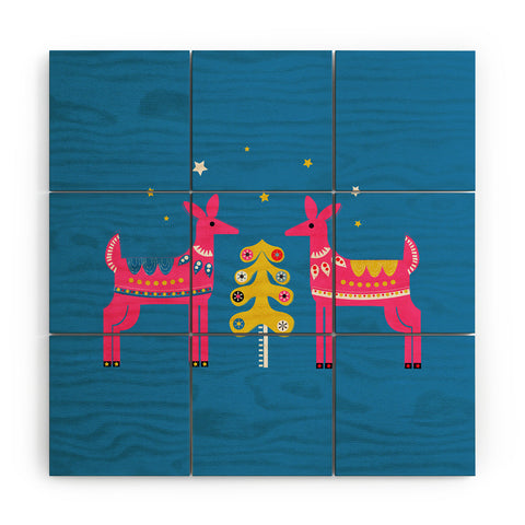 Showmemars Festive Deers In Hot Pink Wood Wall Mural