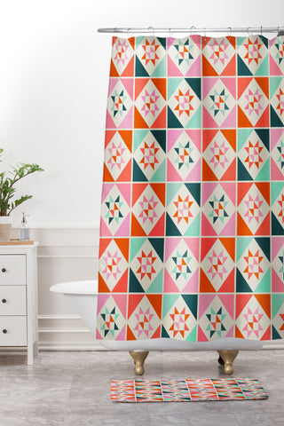 Showmemars Festive Quilt Pattern no3 Shower Curtain And Mat