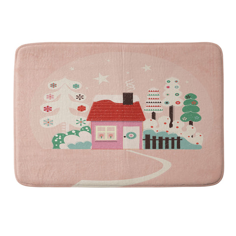 Showmemars Festive Winter Hut in pink Memory Foam Bath Mat