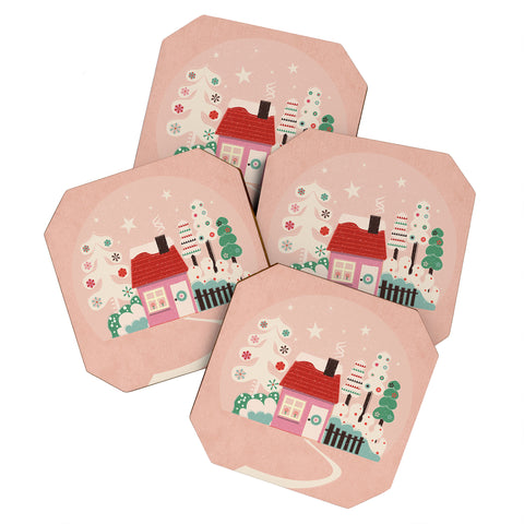 Showmemars Festive Winter Hut in pink Coaster Set