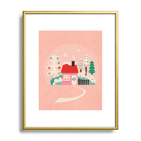 Showmemars Festive Winter Hut in pink Metal Framed Art Print