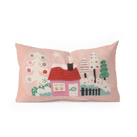 Showmemars Festive Winter Hut in pink Oblong Throw Pillow