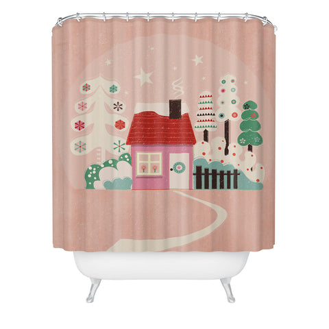 Showmemars Festive Winter Hut in pink Shower Curtain