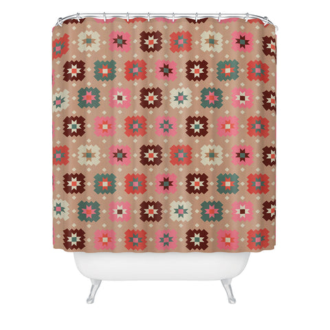 Showmemars Festive Winter Quilt Tiles Shower Curtain