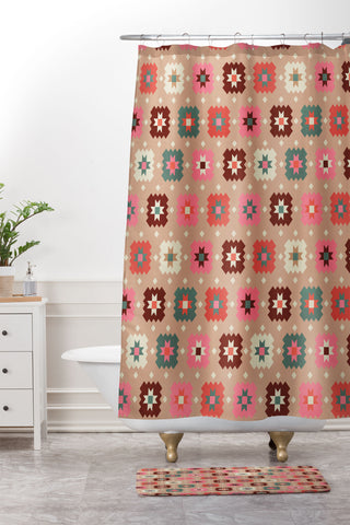 Showmemars Festive Winter Quilt Tiles Shower Curtain And Mat