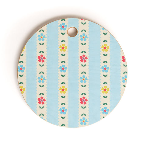 Showmemars Granny Style Vintage Florals Blue Cutting Board Round