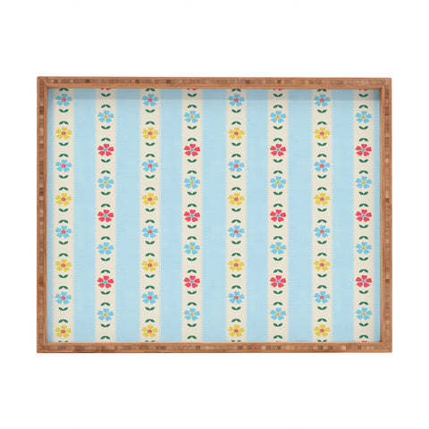 Showmemars Granny Style Vintage Florals Blue Rectangular Tray