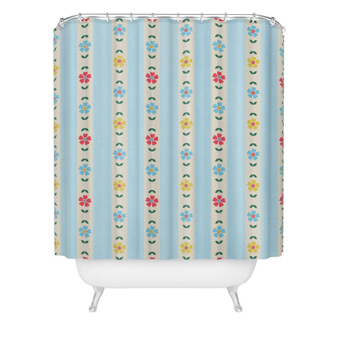Showmemars Granny Style Vintage Florals Blue Shower Curtain