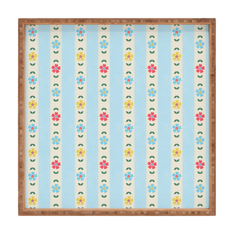 Showmemars Granny Style Vintage Florals Blue Square Tray
