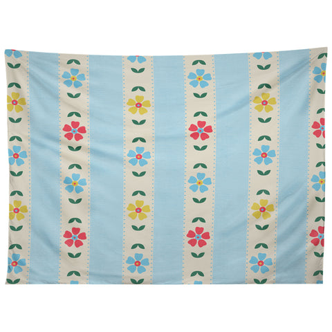 Showmemars Granny Style Vintage Florals Blue Tapestry