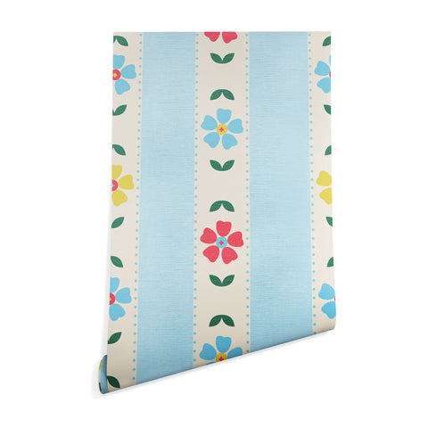 Showmemars Granny Style Vintage Florals Blue Wallpaper