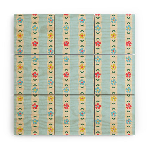 Showmemars Granny Style Vintage Florals Blue Wood Wall Mural