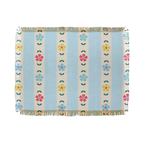 Showmemars Granny Style Vintage Florals Blue Throw Blanket