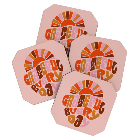 Showmemars Grateful Everyday 70s Hippie Coaster Set