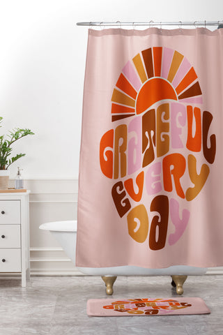Showmemars Grateful Everyday 70s Hippie Shower Curtain And Mat