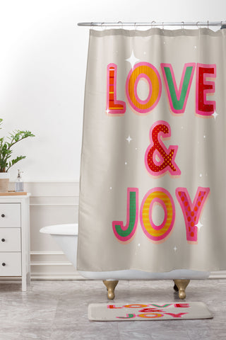 Showmemars LOVE JOY Festive Letters Shower Curtain And Mat