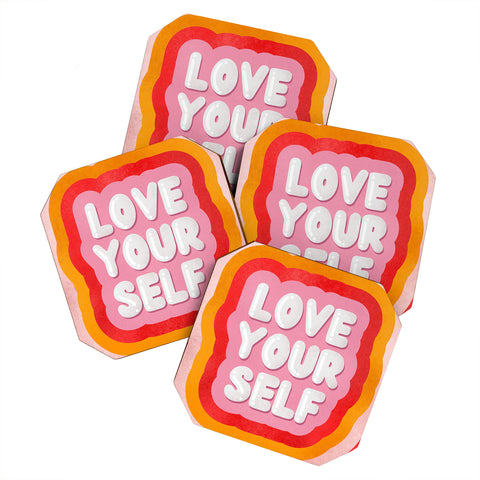 Showmemars Love Yourself retro type Coaster Set