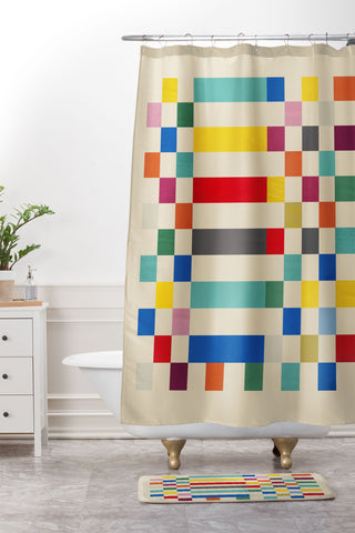Showmemars Modern Playful Checkered Abstract Shower Curtain And Mat