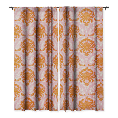 Showmemars Orange Crab On Pink Pattern Blackout Window Curtain