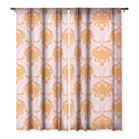Showmemars Orange Crab On Pink Pattern Sheer Window Curtain